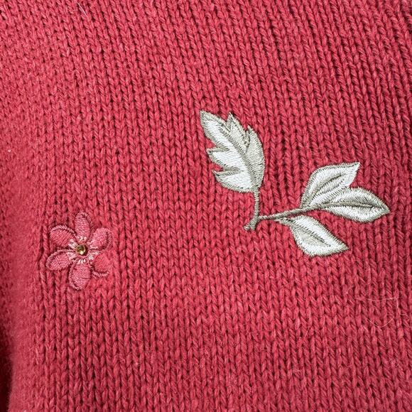 Croft & Barrow Cardigan Sweater Womens 1X Red Floral Embroidered Zip Knit Top - Picture 5 of 12